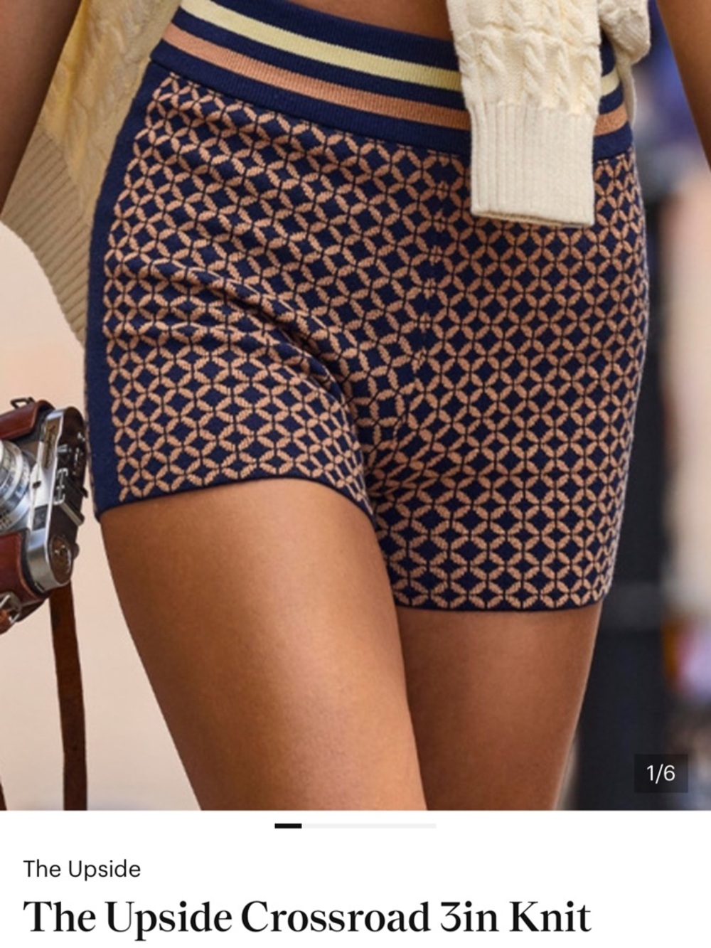 The Upside Knit Bike Shorts in Navy & Tan Geometric